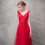 Chic / Belle Rouge Robe De Soirée 2017 Princesse Cristal En Dentelle Fleur Perlage Paillettes V-Cou Dos Nu Longueur Cheville Robe De Ceremonie