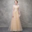 Chic / Belle Champagne Robe De Soirée 2017 Princesse Papillon En Dentelle Fleur Perlage Paillettes Encolure Dégagée Dos Nu Sans Manches Longueur Cheville Robe De Ceremonie