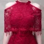 Chic / Beautiful Burgundy Evening Dresses  2017 A-Line / Princess Lace Flower Beading Crystal Sequins Bow Halter Strapless 1/2 Sleeves Ankle Length Formal Dresses