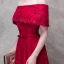 Snygga / Fina Burgundy Slits Fram Aftonklänningar 2017 Prinsessa Spets Blomma Rhinestone Rosett Av Axeln Halterneck Korta ärm Ankellång Formella Klänningar