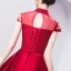 Chinese style Burgundy Evening Dresses  2018 A-Line / Princess Bow Embroidered High Neck Backless Cap Sleeves Floor-Length / Long Formal Dresses