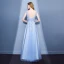 Elegant Sky Blue Evening Dresses  2018 A-Line / Princess Lace Flower Appliques Beading Pearl Scoop Neck Backless Sleeveless Floor-Length / Long Formal Dresses
