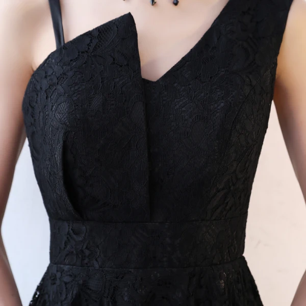 Chic / Beautiful Black Homecoming Graduation Dresses 2017 A-Line / Princess Amazing / Unique V-Neck Backless Sleeveless Tea-length Formal Dresses