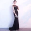 Sexy Noire Robe De Soirée 2017 Trompette / Sirène Paillettes Fendue devant Encolure Dégagée Sans Manches Longue Percé Robe De Ceremonie