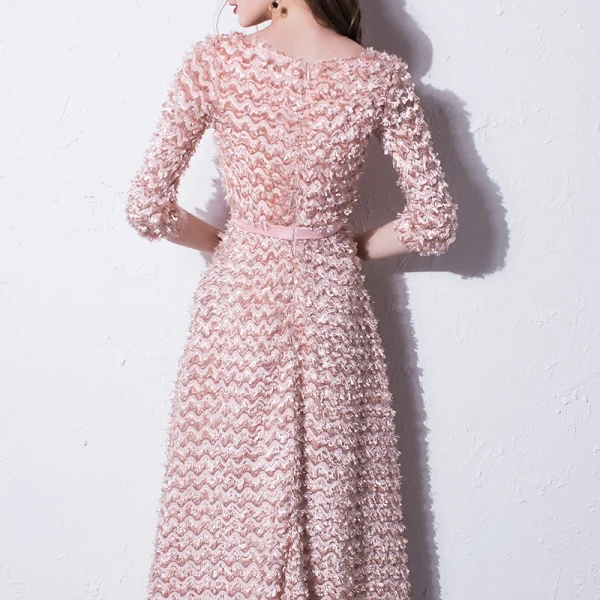 Chic / Belle Rougissant Rose Robe De Soirée 2017 Princesse Encolure Dégagée 3/4 Manches Longueur Cheville Robe De Ceremonie