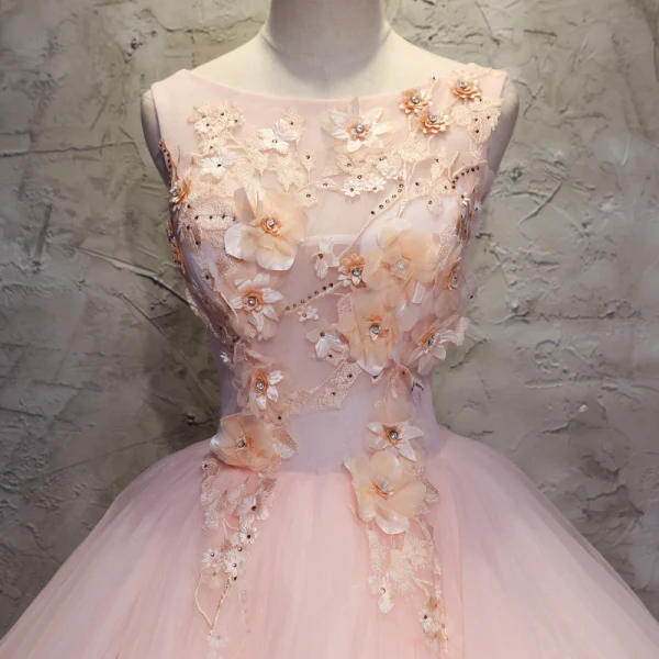 Elegante Parel Roze Galajurken 2017 Baljurk Kant Appliques Rhinestone Ronde Hals Ruglooze Mouwloos Lange Gelegenheid Jurken