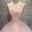 Elegante Parel Roze Galajurken 2017 Baljurk Kant Appliques Rhinestone Ronde Hals Ruglooze Mouwloos Lange Gelegenheid Jurken