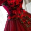 Chic / Beautiful Burgundy Prom Dresses 2017 Ball Gown Butterfly Appliques Artificial Flowers Scoop Neck Backless Short Sleeve Floor-Length / Long Formal Dresses