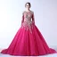 Chic / Beautiful Fuchsia Prom Dresses 2017 Ball Gown Lace Flower Pearl Scoop Neck Backless Long Sleeve Court Train Formal Dresses