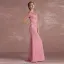 Chic / Belle Rose Bonbon Robe De Mère De Mariée 2018 Trompette / Sirène En Dentelle Fleur Encolure Dégagée Dos Nu Manches Courtes Longue Robe Pour Mariage