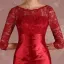 Chic / Beautiful Burgundy Mother Of The Bride Dresses 2018 Trumpet / Mermaid Lace Scoop Neck Backless 3/4 Sleeve Floor-Length / Long Wedding Party Dresses