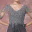 Chic / Beautiful Grey Mother Of The Bride Dresses 2018 Trumpet / Mermaid Lace Sequins V-Neck Backless 1/2 Sleeves Ankle Length Wedding Party Dresses
