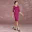 Chic / Beautiful Fuchsia Mother Of The Bride Dresses 2018 Lace Bow Scoop Neck 1/2 Sleeves Knee-Length Wedding Party Dresses