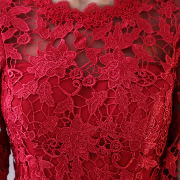 Schöne Cocktailkleider 2017 A Linie Spitze Blumen Rundhalsausschnitt 1/2 Ärmel Asymmetrisch Festliche Kleider