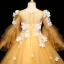Chic / Beautiful Yellow Flower Girl Dresses 2017 A-Line / Princess Appliques Scoop Neck Long Sleeve Sweep Train Wedding Party Dresses