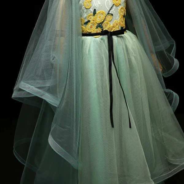 Chic / Beautiful Sage Green Flower Girl Dresses 2017 A-Line / Princess Appliques Bow Scoop Neck Backless Long Sleeve Ankle Length Wedding Party Dresses