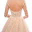 Elegante Champagner Brautkleider / Hochzeitskleider 2018 A Linie Perlenstickerei Perle Kristall Spitze Blumen Rundhalsausschnitt Rückenfreies 1/2 Ärmel Hof-Schleppe Hochzeit
