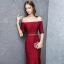 Sexy Burgundy Evening Dresses  2018 Trumpet / Mermaid Glitter Sequins Off-The-Shoulder Backless Short Sleeve Sweep Train Formal Dresses