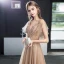 Modern / Fashion Champagne Evening Dresses  2019 A-Line / Princess Lace Flower Appliques Rhinestone V-Neck Backless Short Sleeve Floor-Length / Long Formal Dresses