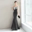 Elegant Navy Blue Evening Dresses  2018 Trumpet / Mermaid Beading Tassel Suede Scoop Neck Backless Short Sleeve Floor-Length / Long Formal Dresses