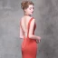 Luxury / Gorgeous Orange Evening Dresses  2018 Trumpet / Mermaid Beading Crystal Pearl High Neck Backless Sleeveless Sweep Train Formal Dresses