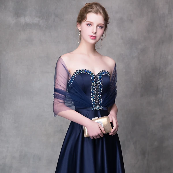 Elegant Mørk Marineblå Selskapskjoler 2018 Prinsesse Krystall Rhinestone Sash Kjæreste Ryggløse Uten Ermer Feie Tog Formelle Kjoler
