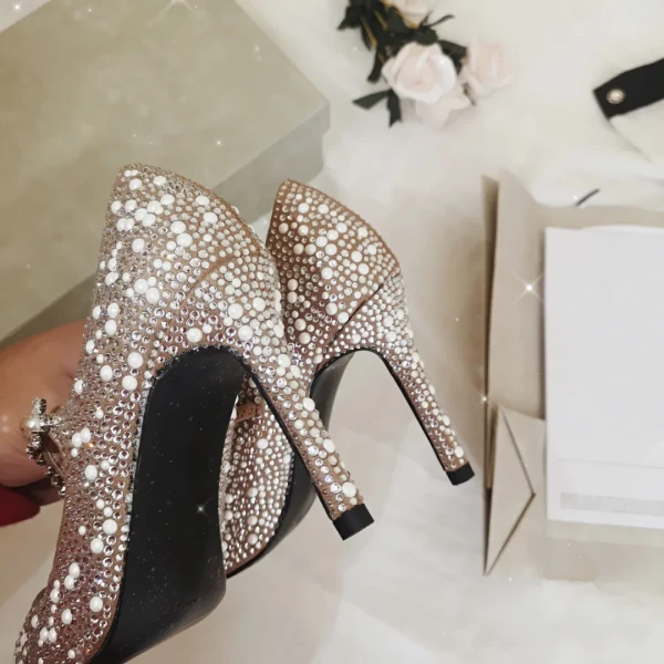 Charmant Silber Abend Perle Strass Pumps 2021 Leder 8 cm Stilettos Spitzschuh Pumps Hochhackige