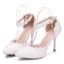 Charming Ivory Wedding Shoes 2018 Lace Rhinestone Pearl Ankle Strap 9 cm Stiletto Heels Wedding