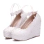 Modern / Fashion White Wedding Shoes 2018 Lace Pearl Ankle Strap 10 cm Wedges Round Toe Wedding