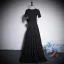 Elegant Black Rhinestone Bow Prom Dresses 2023 Zipper Up A-Line / Princess V-Neck Short Sleeve Floor-Length / Long Prom Formal Dresses