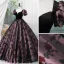 Vintage / Retro Rose Black Prom Dresses 2023 Ball Gown Square Neckline Short Sleeve Backless Floor-Length / Long Prom Formal Dresses