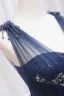 Vintage / Retro Navy Blue Beading Sequins Prom Dresses 2024 A-Line / Princess U-Neck Sleeveless Backless Sweep Train Prom Formal Dresses