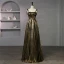 Elegante Schwarz Gold Ballkleider 2023 Ballkleid Spaghettiträger Ärmellos Rückenfreies Lange Ball Festliche Kleider