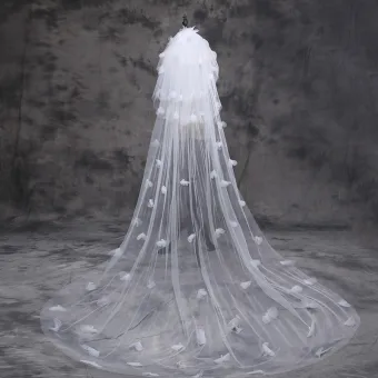 Classic Elegant 2017 White Appliques Tulle Lace Hall Wedding Veils