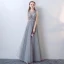 Chic / Beautiful A-Line / Princess Evening Dresses  2017 Grey Crossed Straps Strappy Charmeuse Lace V-Neck Sleeveless Cocktail Party Evening Party