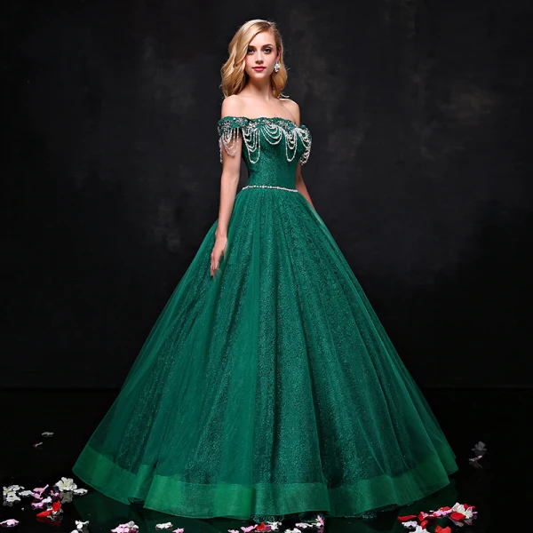 Luxury / Gorgeous Dark Green Prom Dresses 2017 A-Line / Princess Tulle Backless Beading Rhinestone Evening Party Formal Dresses