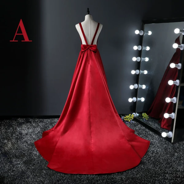 Sexy Red Evening Dresses  2017 A-Line / Princess V-Neck Charmeuse Backless Evening Party Formal Dresses