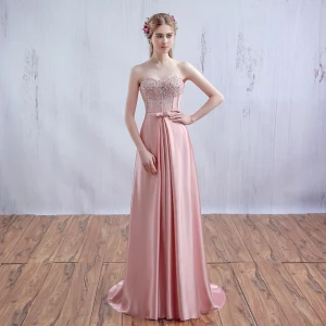 Chic Belle Perle Rose Robe De Soirée Princesse Dentelle Bustier Corset Longue 2017 Appliques Dos Nu Perlage Faux Diamant Soirée Robe De Ceremonie