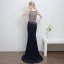 Schöne Marineblau Abendkleider 2018 Mermaid U-Ausschnitt Rückenfreies Perlenstickerei Strass Polyester Abend Festliche Kleider