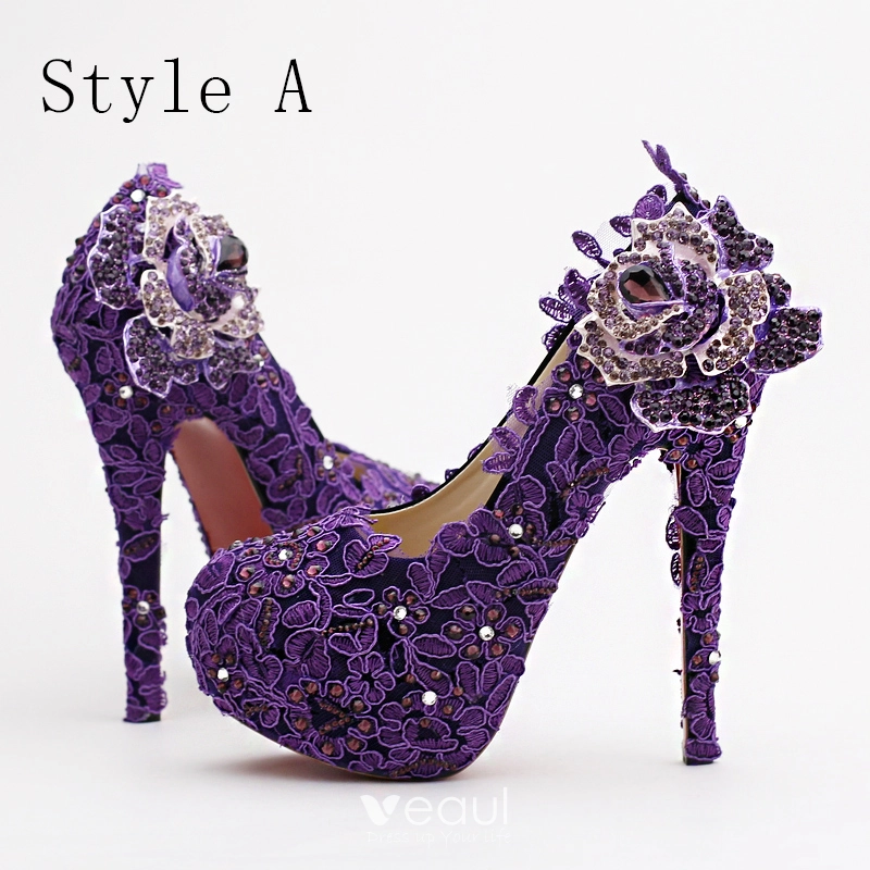 Chic Belle Violet 2018 14 cm A Bout Pointu Talons Hauts Perlage Cristal Faux Diamant Promo Talons Aiguilles Escarpins Mariage Chaussures Femmes