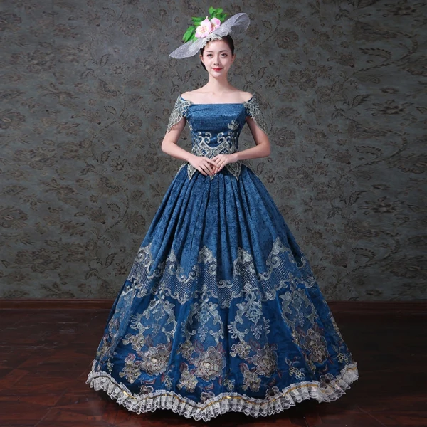 Vintage / Retro Royal Blue Ball Gown Prom Dresses 2018 Charmeuse Lace-up Ankle Strap Flower Strapless Prom Formal Dresses