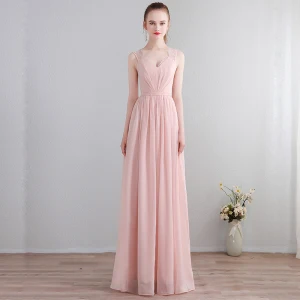 Chic Belle Longue Rougissant Rose Robe De Soirée 2018 Princesse V Cou Chiffon Lacer Percé Soirée Robe De Ceremonie
