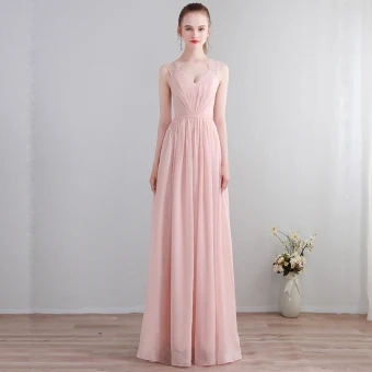 Chic Belle Longue Rougissant Rose Robe De Soirée 2018 Princesse V Cou Chiffon Lacer Percé Soirée Robe De Ceremonie