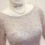 Modern / Fashion Sweep Train Grey Evening Dresses  2018 Tulle A-Line / Princess U-Neck Long Sleeve Backless Beading Embroidered Formal Dresses