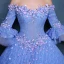 Flower Fairy Ocean Blue Floor-Length / Long Ball Gown Prom Dresses 2018 Tulle Beading Pearl Appliques Backless Formal Dresses