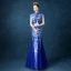 Chinese style Royal Blue Floor-Length / Long Evening Dresses  2018 Trumpet / Mermaid High Neck Charmeuse Evening Party Appliques Printing Formal Dresses