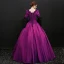 Vintage / Retro Grape Floor-Length / Long Prom Dresses 2018 Charmeuse 3/4 Sleeve U-Neck Ball Gown Backless Embroidered Prom Formal Dresses