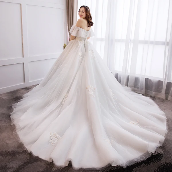 Modern / Fashion White Plus Size Wedding Dresses 2019 Ball Gown Lace Tulle Appliques Backless Strapless Chapel Train Wedding