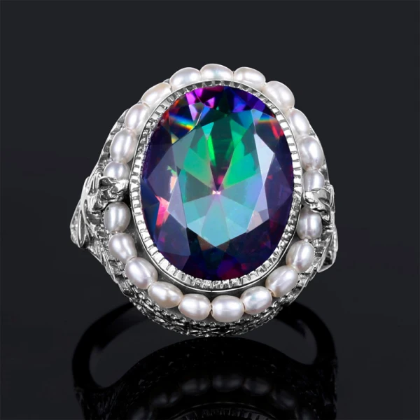 Luxe Multi-Couleurs Anneaux 2019 Feuille Cristal Perle Plaqué argent Pierres précieuses synthétiques Soirée Accessorize Bague