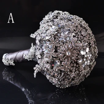 Luxe Argenté Métal Perlage Cristal Faux Diamant Bouquet De Mariée 2019
